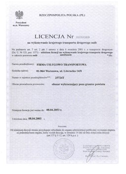 Licencja na wykonywanie krajowego transportu drogowego osb